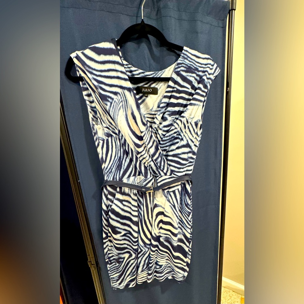 Julio Y2K Navy and White Zebra Print Dress